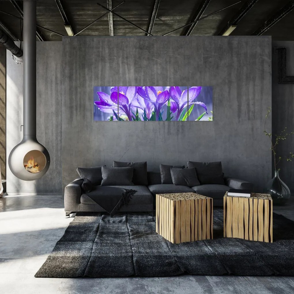 Obraz kwiatów w deszczu (170x50 cm)