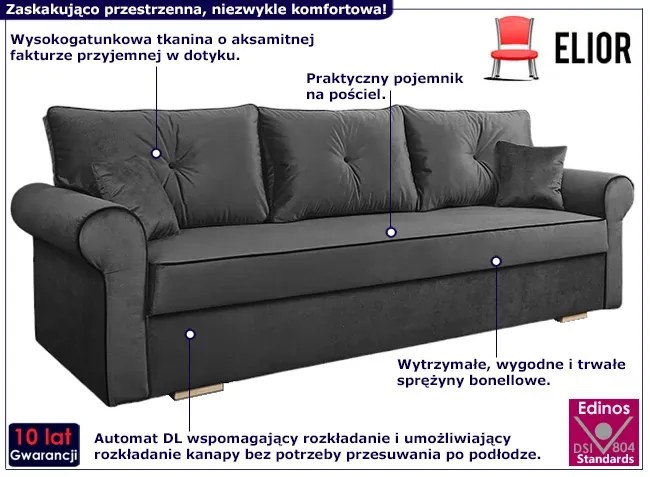 Grafitowa kanapa z pojemnikiem na pościel - Blosse 4X