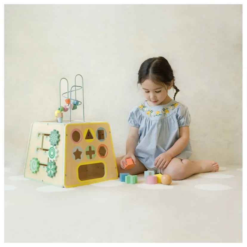 Classic world drewniana kostka edukacyjna sensoryczna 6w1