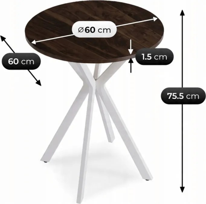 Stół Okrągły LAUREN 60 cm Orzech/Biały Loft Nowoczesny