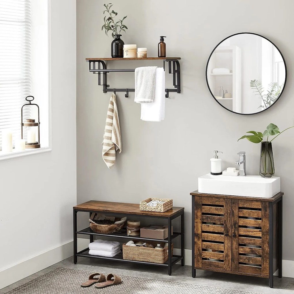 Wieszak ścienny HENRY, 66x30x27cm, czarna/brąz Vasagle