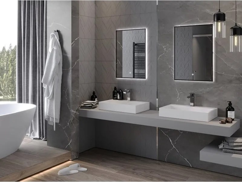 Mexen Erma lustro łazienkowe podświetlane 50 x 70 cm, LED 6000K, antypara, rama czarna - 9814-050-070-611-70