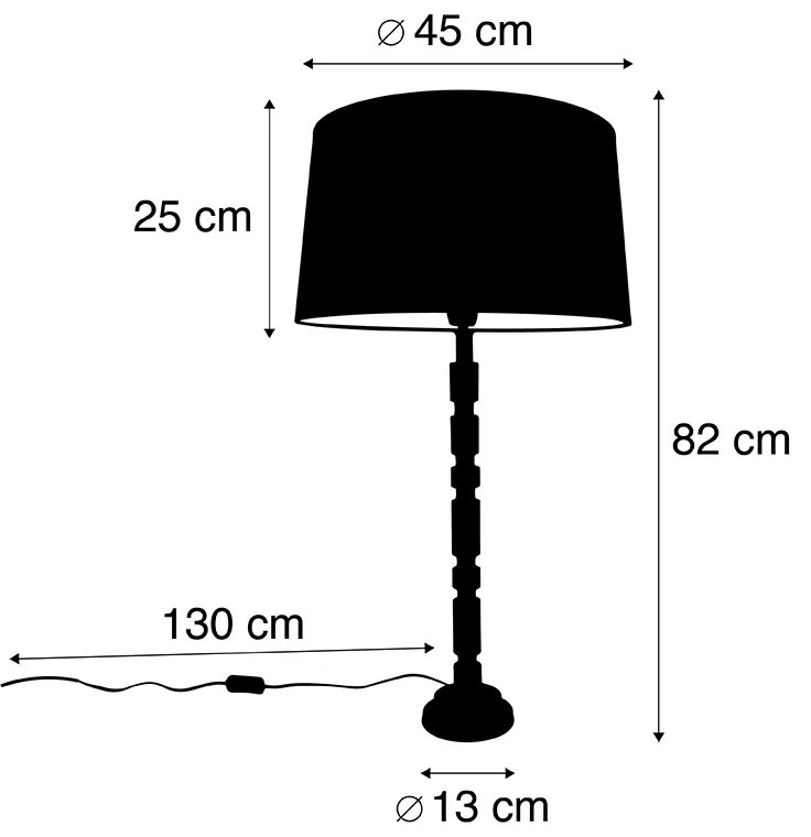 Lampa stołowa w stylu art deco brązowa z czarnym bawełnianym abażurem 45 cm - Torre ArtDeco Oswietlenie wewnetrzne