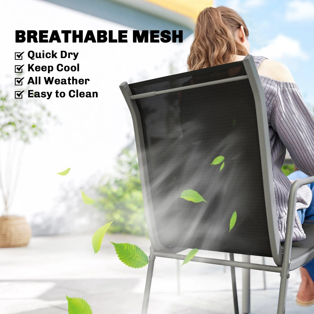 Outsunny Zestaw Mebli Ogrodowych 150 x 90cm Stół z 6 Oddychającymi Krzesłami Szkło Hartowane | Aosom PL