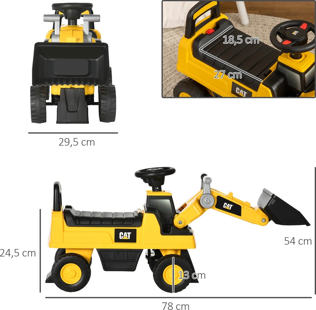 HOMCOM Koparka dla dzieci Siedzisko z łyżką Pojazd przesuwny Zabawka do jazdy dla maluchów | Aosom PL