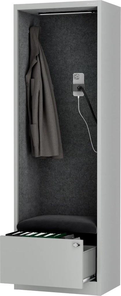 Kabina akustyczna z siedziskiem Sally MentalBox, 60 x 40 x 185 cm, szary/ciemnoszary