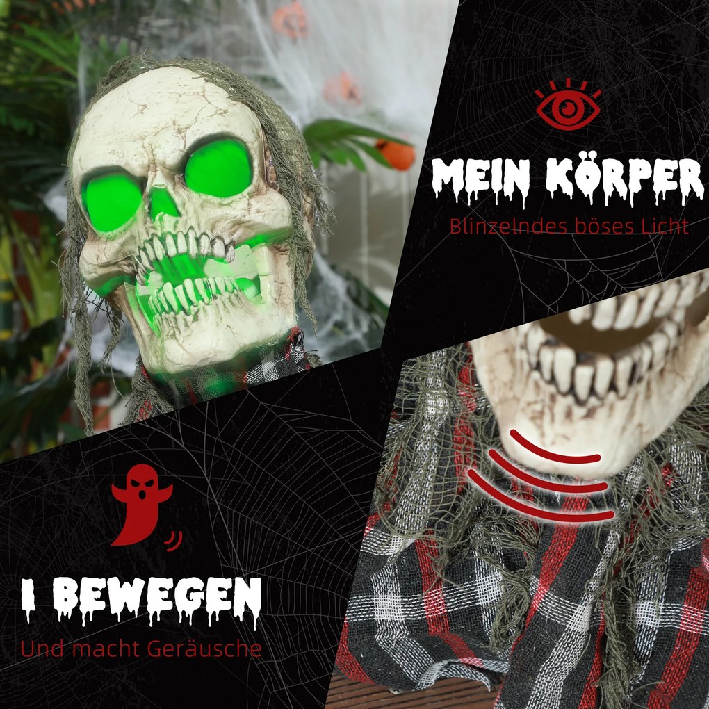 HOMCOM Dekoracja na Halloween Groundbreaker-Szkielet, giętkie ramiona, świecące oczy, upiorny wyc