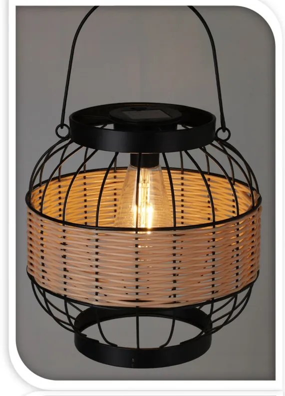 Lampion solarny z dekorem z plecionki i z szerokim uchwytem, Ø 24 x 24 cm
