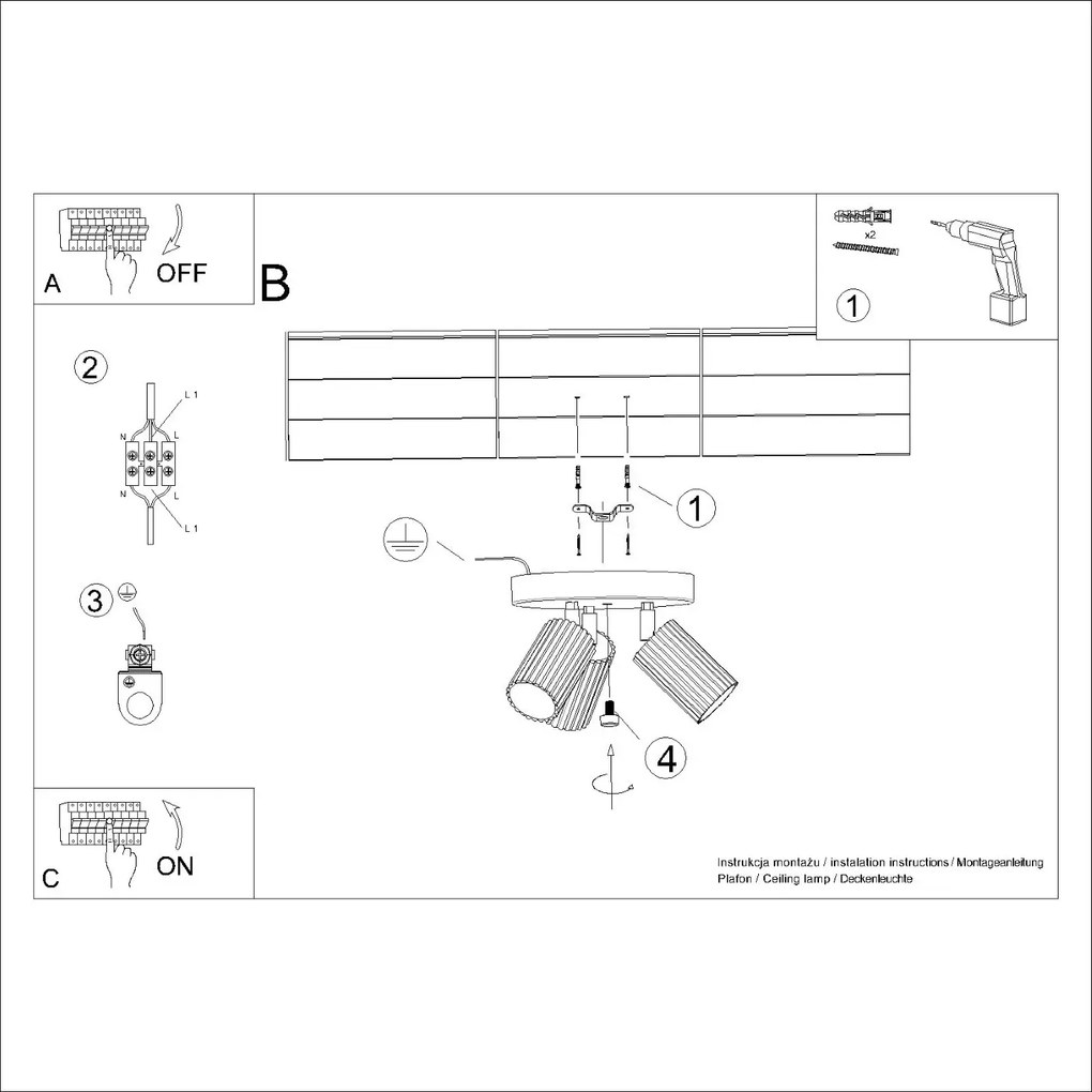 Plafon trzypunktowy KARBON 3P zielony oliwkowy okrągły SOLLUX LIGHTING