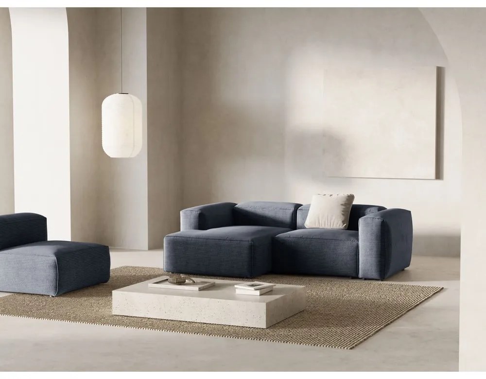 Szaroniebieski sztruksowy narożnik (lewostronny/z szezlongiem) Bergamo – Cosmopolitan Design