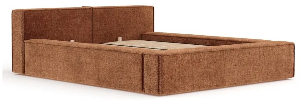 Pomarańczowe tapicerowane łóżko dwuosobowe ze schowkiem i stelażem 200x200 cm Voliera – Maison de Rêve