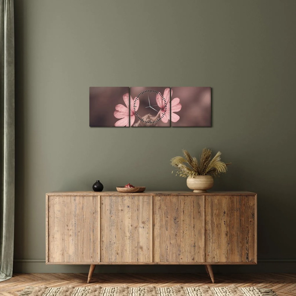 Obraz kwiatu róży (z zegarem) (90x30 cm)