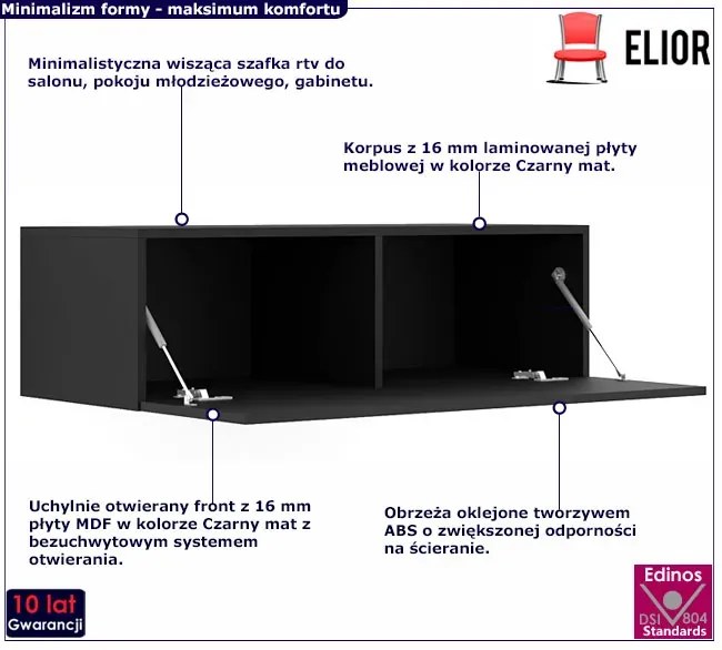 Czarna podwieszana szafka rtv 100 cm S9-A97