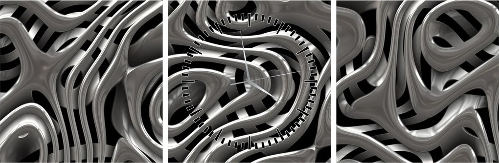 Obraz - Metaliczna abstrakcja (z zegarem) (90x30 cm)