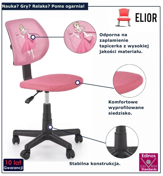 Obrotowy różowy fotel dla dziewczynki K7-E54