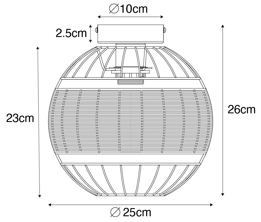 Orientalna lampa sufitowa czarna z rattanem 25 cm - EmirKolonialny Oswietlenie wewnetrzne