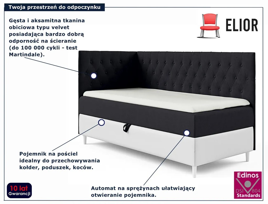 Czarne łóżko z pikowanym zagłówkiem 3 rozmiary W6-H68