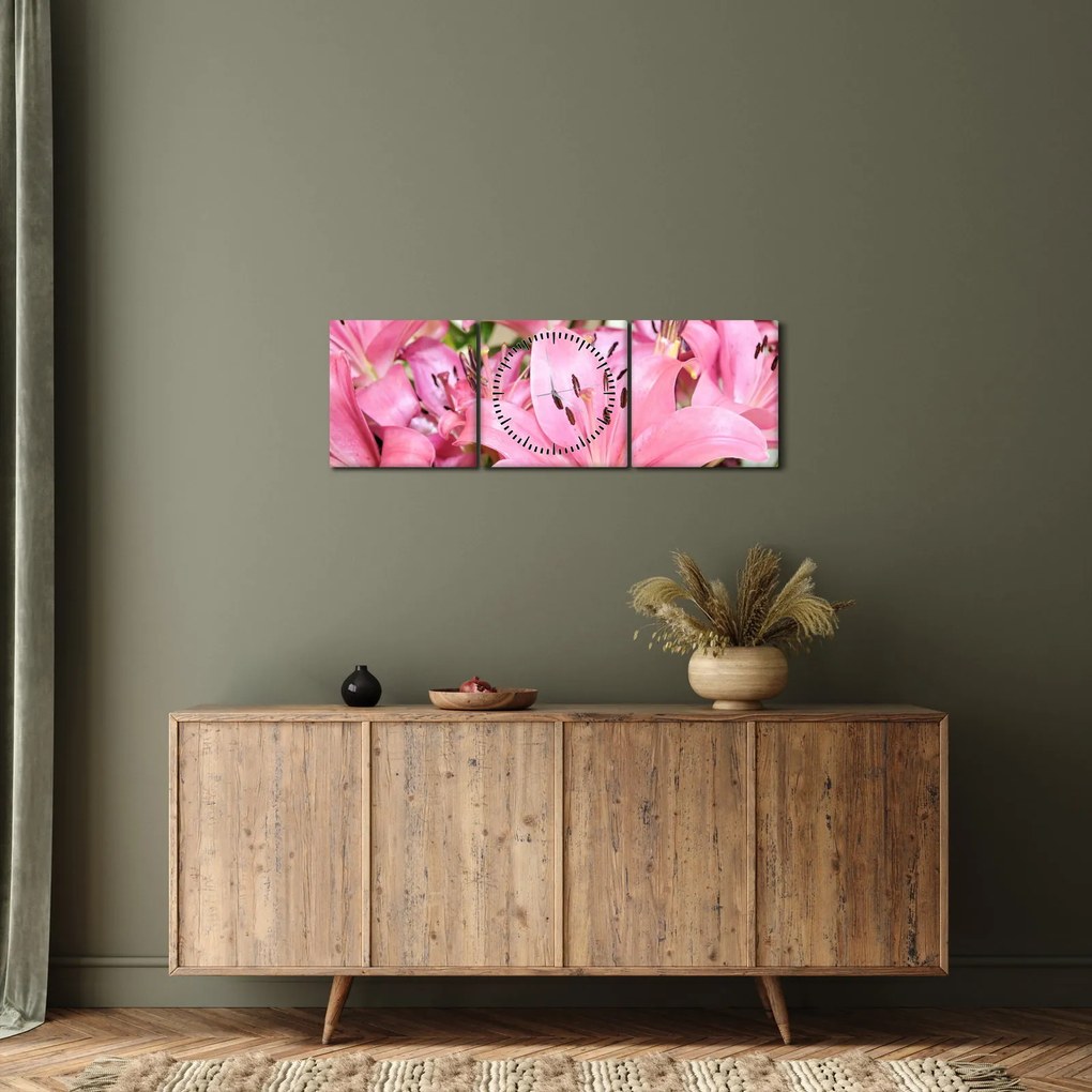 Obraz - Różowe lilie (z zegarem) (90x30 cm)