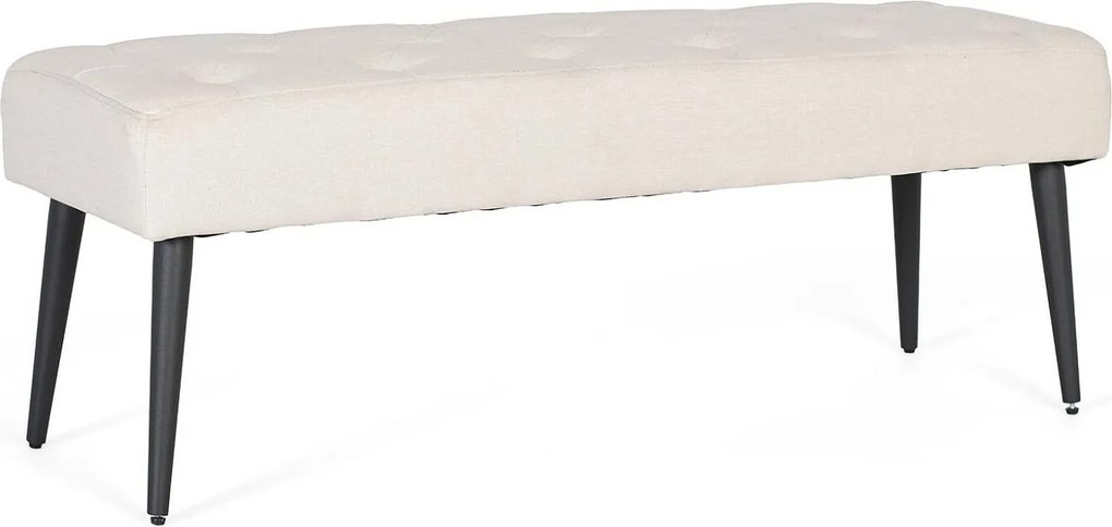 Ławka z beżowej tkaniny z nogami w kolorze czarnym