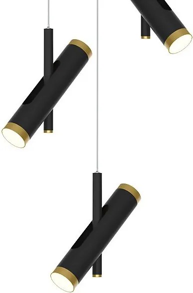 Czarna lampa wisząca z trzema wąskimi kloszami Lunette 3
