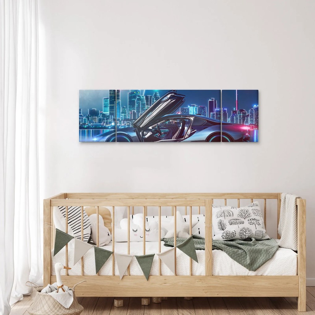 Obraz samochodu wyścigowego w nocy (170x50 cm)