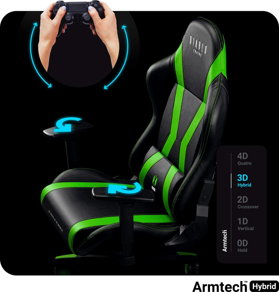 Fotel gamingowy Diablo X-Horn 2.0 Normal Size, czarno-zielony