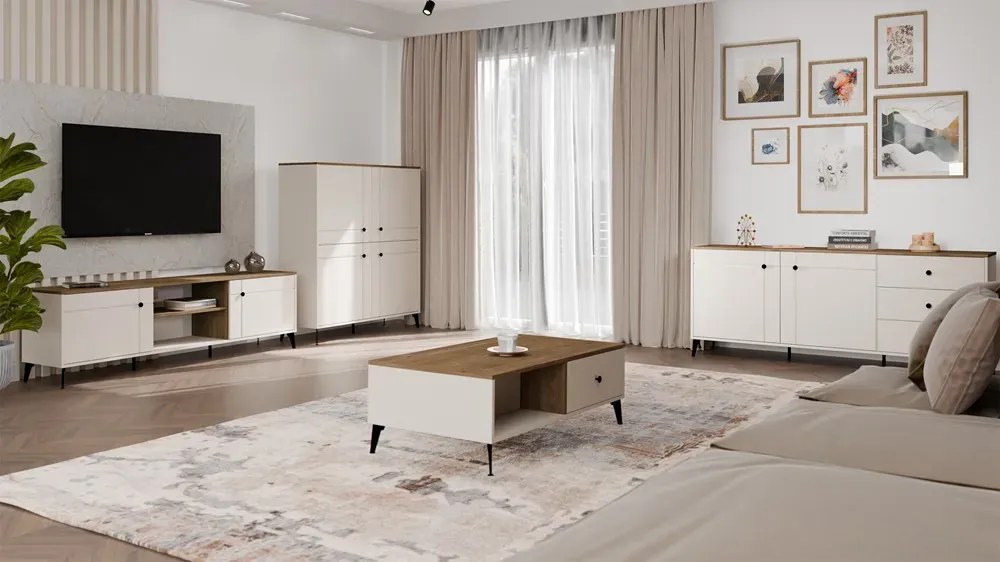 Ława na czarnych nóżkach kaszmir + dąb castello R8-F02