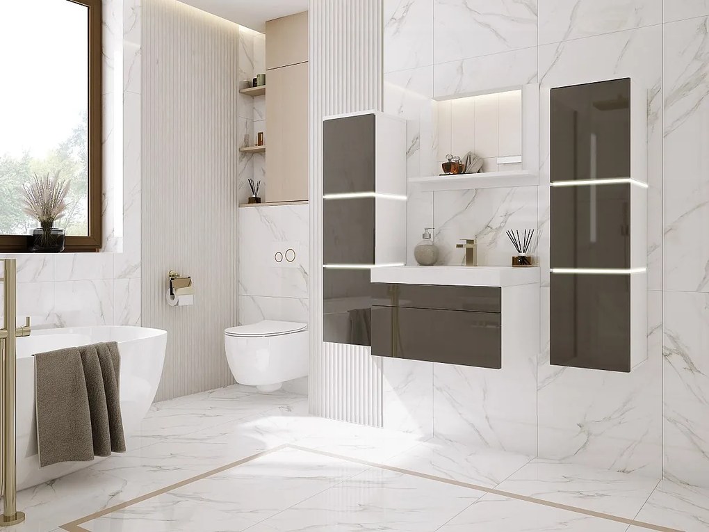 Zestaw mebli łazienkowych, Matowa biel, Połysk szary, 120 x 110 cm