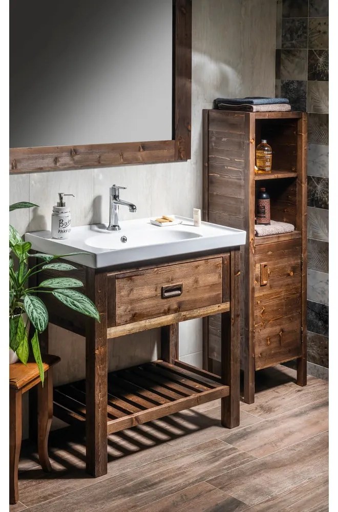 Brązowa szafka bez umywalki z litego drewna świerkowego 76x83 cm Brand – Sapho