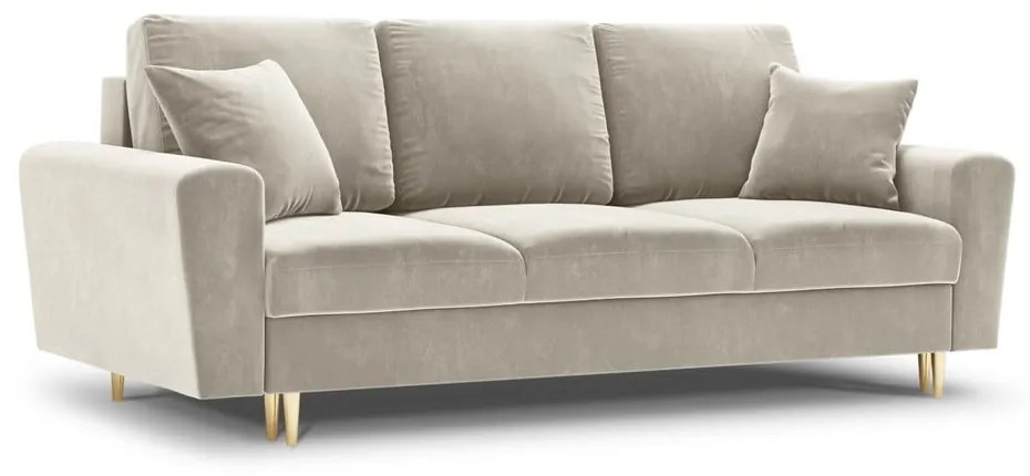 Beżowa aksamitna rozkładana/ze schowkiem sofa 235 cm Kyoto – Cosmopolitan Design