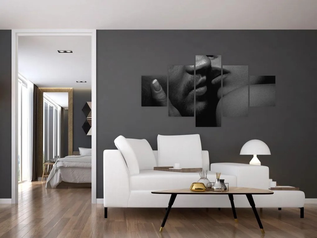 Obraz - Pocałunek, czarno - białe zdjęcie (125x70 cm)