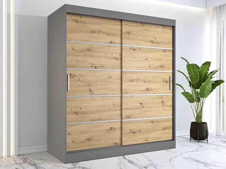 Szafa przesuwna antracyt + dąb artisan 180 cm - Bohosa 5X