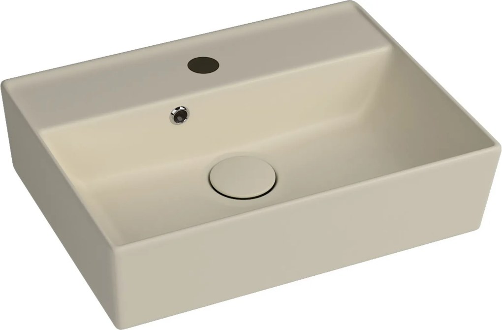 Umywalka ceramiczna nablatowa / wisząca beżowa z półką i otworem na baterie 50 x 38 cm LERA Ivory