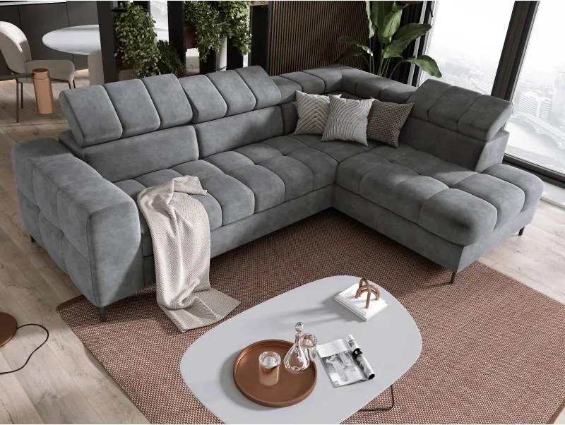 Narożnik PABLOS układ L strona Prawa w tkaninie CLOUD 82 regulowane zagłówki z funkcją spania