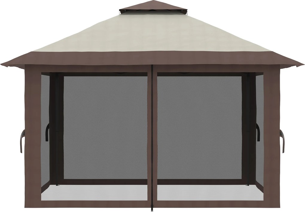 Outsunny Pawilon Składany 4x4x3m Beżowy z Regulowaną Wysokością 4 Ścianki Siatkowe Dach Wentylacyjny Torba Szybki Montaż | Aosom PL