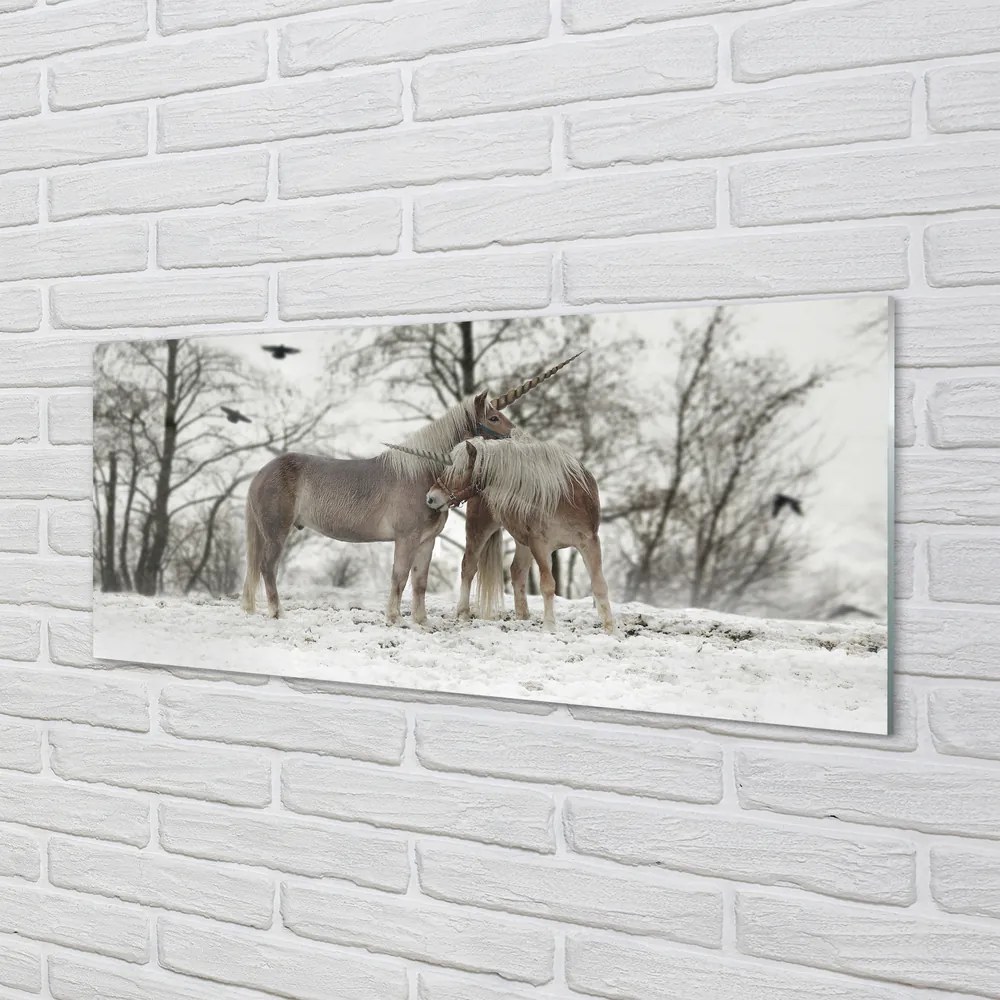 Szkło do Kuchni na Ścianę Zimowa Kraina Jednorożców