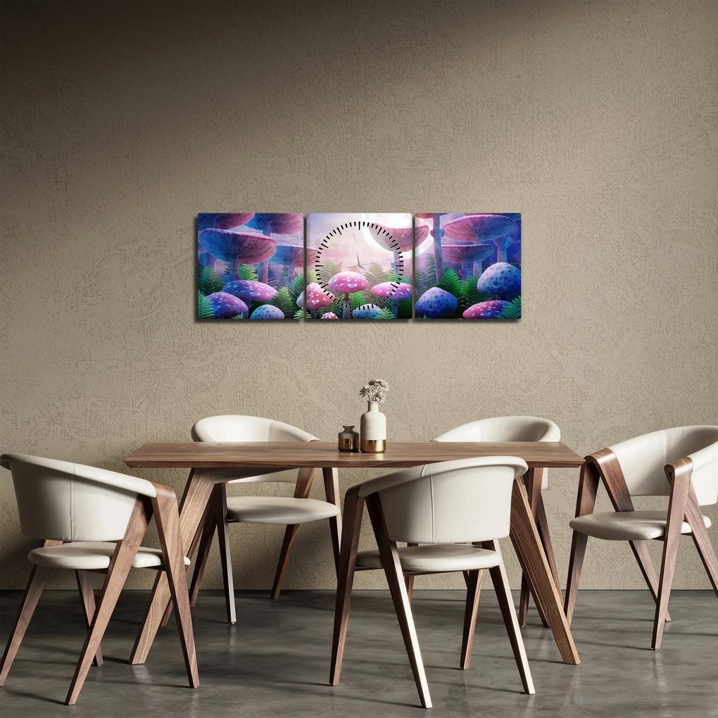 Obraz - Grzyby w pełni księżyca, grafika (z zegarem) (90x30 cm)