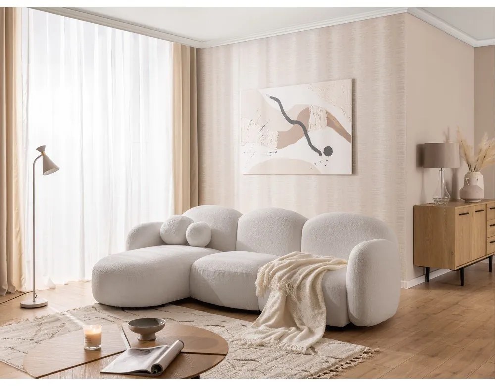 Kremowy narożnik z materiału bouclé (lewostronny/z szezlongiem) Orbit – Ropez