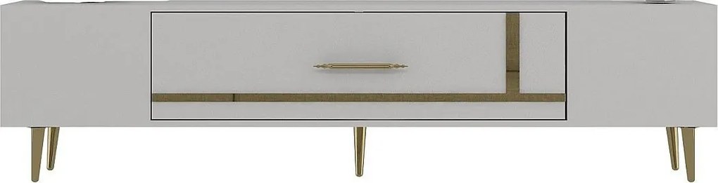 Stojak pod telewizor – 150 cm x 48,2 cm x 29,6 cm – Biały i złoty – Płyta wiórowa pokryta melaminą