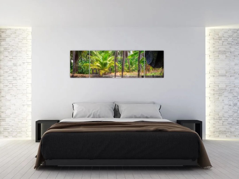 Obraz - Drewniana łódź na kanale, Tajlandia (170x50 cm)