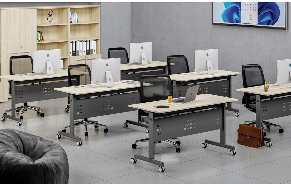 Mobilny stół PRIMO MOBI, 180x60 cm, biała podstawa, biały