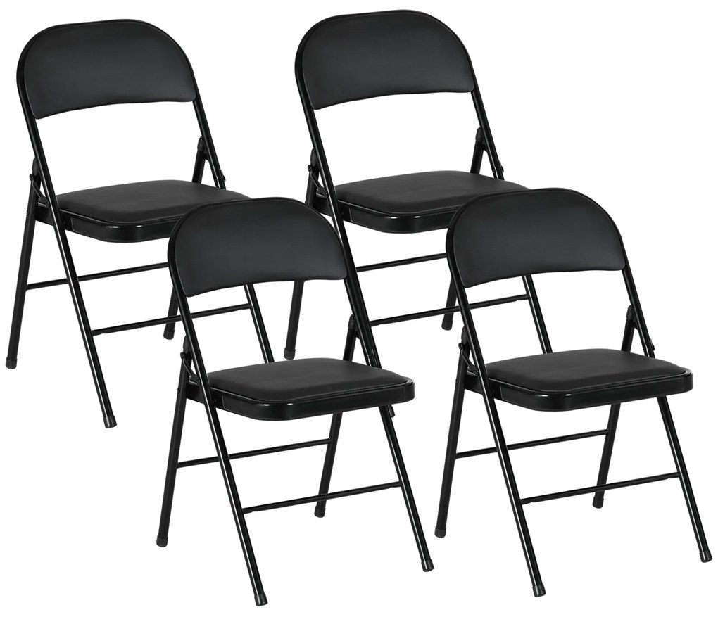 HOMCOM Zestaw 4 składanych krzeseł czarnych sztuczna skóra metalowa rama do 120 kg | Aosom PL
