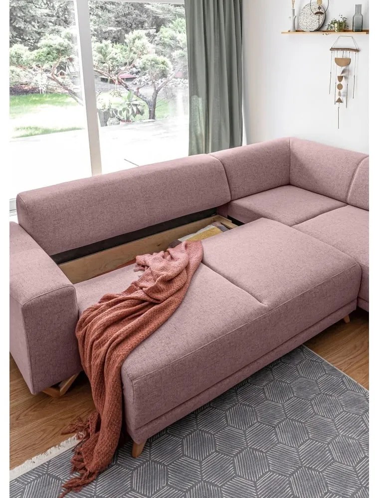 Różowy rozkładany/ze schowkiem narożnik (prawostronny/w kształcie litery L) Classy Sophie – Miuform