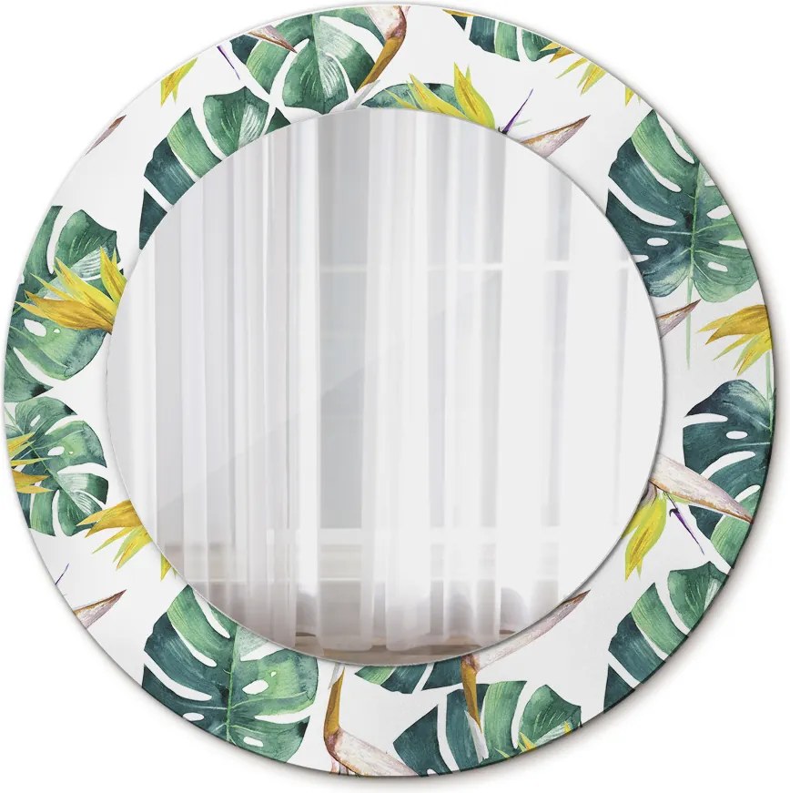 Lustro z nadrukiem okrągłe Liście tropikalne