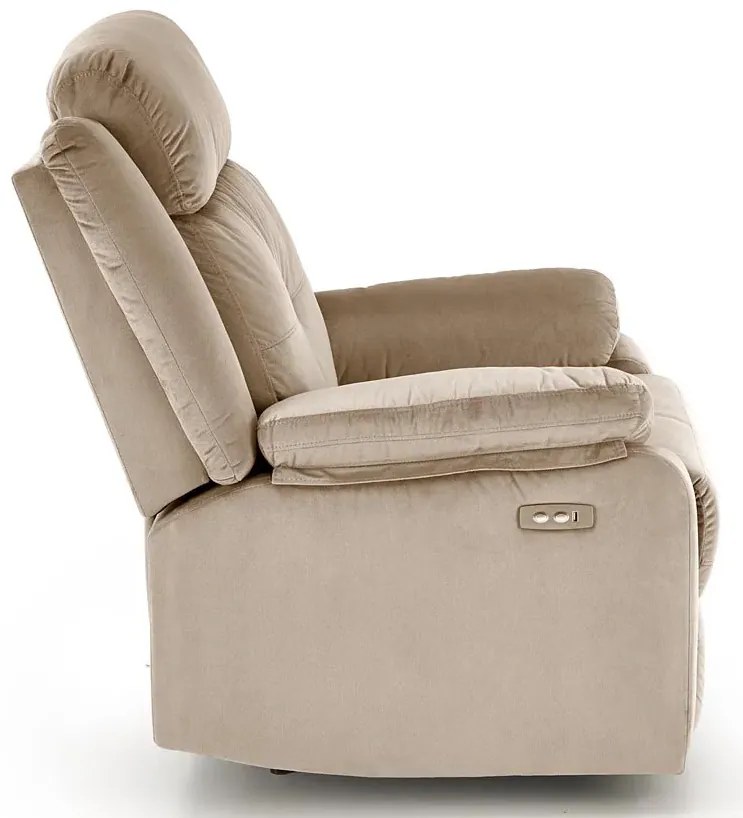 Beżowy rozkładany fotel z gniazdem usb - Anvi