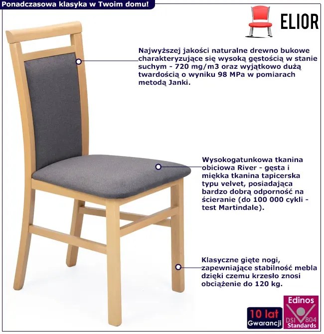 Krzesło drewniane tapicerowane klasyczne dąb artisan + grafit S2-R26