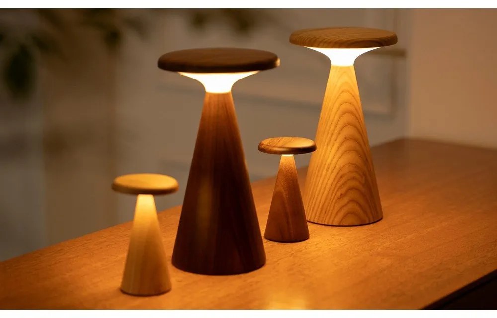 Lampa stołowa LED w ciemnym naturalnym kolorze z drewnianym kloszem (wysokość 14 cm) Sylva – Gingko