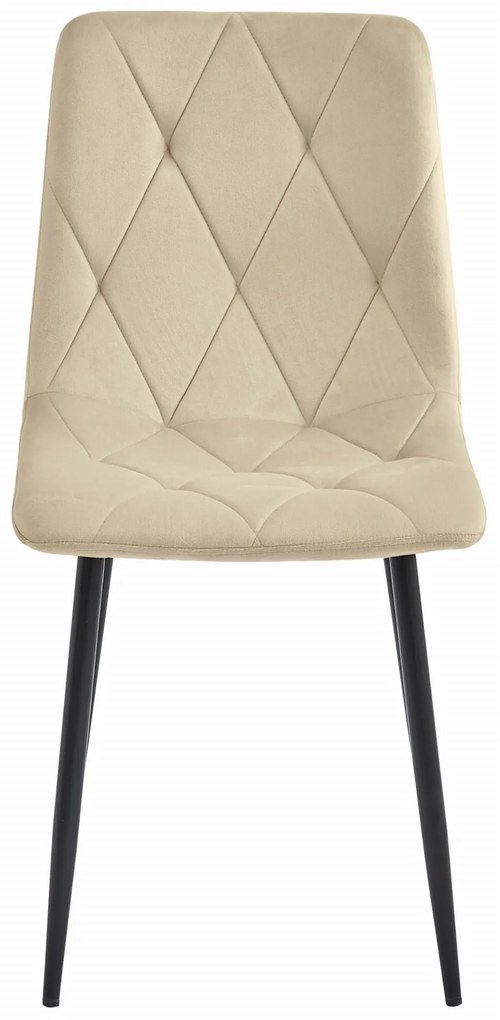 Jasnobeżowe krzesło do kuchni LIBRA aksamitne z czarnymi nogami