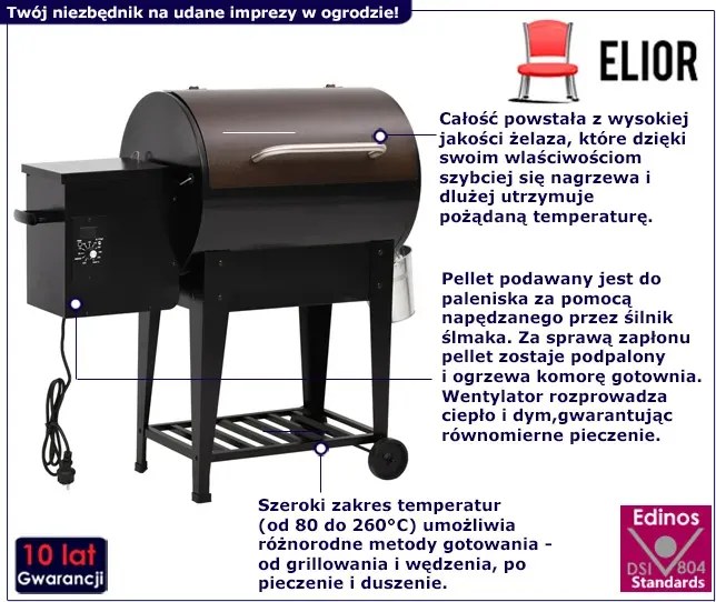 Czarny grill na pellet z dolną półką C3-B40