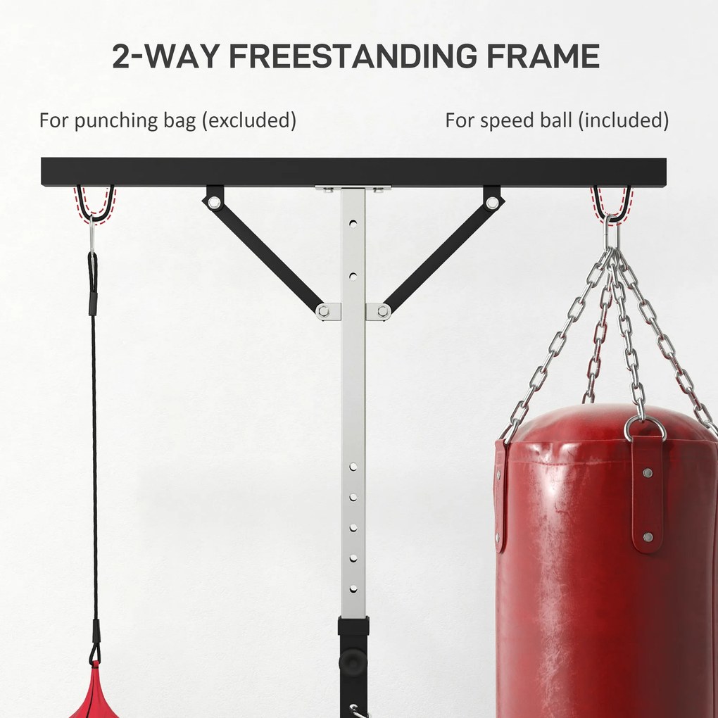 SPORTNOW Stojak na worek bokserski, regulowana wysokość z szybkobieżną piłką, metalowa rama, 160L x 145S x 175-220W cm, czarny